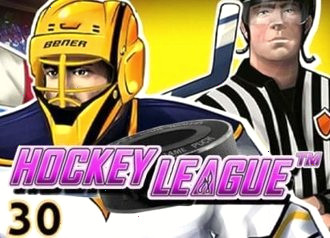 Hockey League — классическая тематика спорта, сочный дизайн, вращающиеся барабаны с хоккеистами